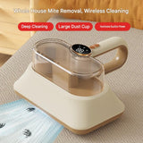 White Cordless UV-C Mite Remover Vacuum - 400ml Dust Cup, High-Frequency Tapping, Ergonomic Handle, Deep Cleaning for Bedding carpet Sofa Pet Hair