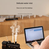 Silvery Retro Train Aromatherapy Humidifier - 300ml Ultrasonic Cool Mist Diffuser with Jellyfish Smoke Ring, LED Night Light  for Bedroom Office Desk Decor
