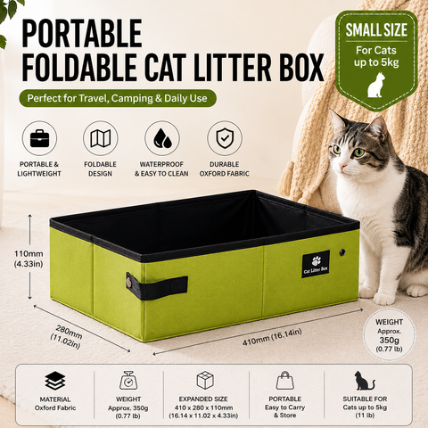 Green Small size Portable Foldable Cat Litter Box - Oxford Fabric Waterproof pet Travel Toilet with High Walls, Lightweight 350g Design for Road Trips Camping and Pet Transport In Australia - Darrahopens