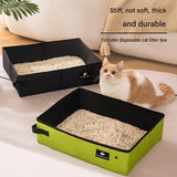 Green Small size Portable Foldable Cat Litter Box - Oxford Fabric Waterproof pet Travel Toilet with High Walls, Lightweight 350g Design for Road Trips Camping and Pet Transport