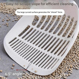 White Large-surface cat litter scoop—made of PP material, featuring a fine-mesh design and an ergonomic handle; 28 cm in length. Suitable for tofu litter and clumping litter; an easy-to-clean tool for clearing away pet waste