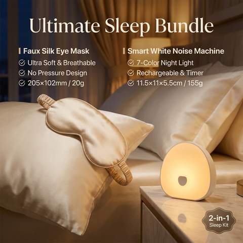 Nighttime Anxiety Relief & Relaxation Set - Champagne gold Imitation Silk Sleep Eye Mask and  Smart White Noise Night Light for Soothing Sleep, Nursing, and Stress Reduction In Australia - Darrahopens