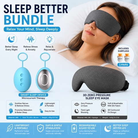 Sleep Aid Combo Set - Blue Portable Microcurrent Handheld Device and Grey 3D Zero Pressure Eye Mask with Earplugs, USB Rechargeable  Relaxation Tool for Travel and Home Use In Australia - Darrahopens
