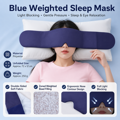 Blue Weighted Sleep Mask - Double-Sided Cooling and Warm Fabric, Micro-Bead Pressure Design, 72cm Adjustable Wrap, Light Blocking Eye Cover for Travel and Home Use In Australia - Darrahopens