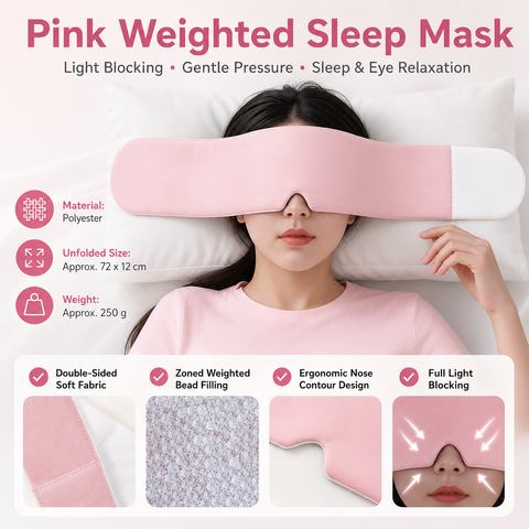 Pink Weighted Sleep Mask - Double-Sided Cooling and Warm Fabric, Micro-Bead Pressure Design, 72cm Adjustable Wrap, Light Blocking Eye Cover for Travel and Home Use In Australia - Darrahopens
