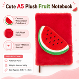 A5 Plush Fruit Notebook  with detachable watermelon-shaped coin purse — features a soft plush cover and 80 lined pages; a cute design perfect for school use or journaling In Australia - Darrahopens