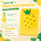 A5 Plush Fruit Notebook  with detachable pineapple-shaped coin purse — features a soft plush cover and 80 lined pages; a cute design perfect for school use or journaling In Australia - Darrahopens
