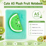 A5 Plush Fruit Notebook  with detachable kiwifruit-shaped coin purse — features a soft plush cover and 80 lined pages; a cute design perfect for school use or journaling In Australia - Darrahopens