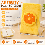 A5 Plush Fruit Notebook  with detachable orange-shaped coin purse — features a soft plush cover and 80 lined pages; a cute design perfect for school use or journaling In Australia - Darrahopens