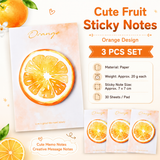 3 Packs  Orange Design Fruit Shaped Sticky Notes - Cute Memo Pads for Journaling Office School - Reusable Adhesive Labels Gift Ready In Australia - Darrahopens