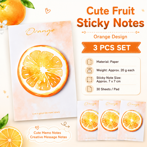 3 Packs  Orange Design Fruit Shaped Sticky Notes - Cute Memo Pads for Journaling Office School - Reusable Adhesive Labels Gift Ready In Australia - Darrahopens