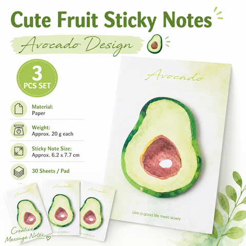 3 Packs Avocado Design Fruit Shaped Sticky Notes - Cute Memo Pads for Journaling Office School - Reusable Adhesive Labels Gift Ready In Australia - Darrahopens