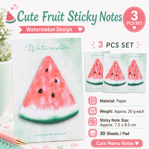 3 Packs Watermelon Design Fruit Shaped Sticky Notes - Cute Memo Pads for Journaling Office School - Reusable Adhesive Labels Gift Ready In Australia - Darrahopens