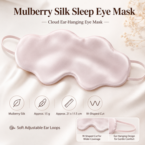 Pink Mulberry Silk Sleep Eye Mask - Cloud Shaped Blackout Blindfold with Adjustable Strap, Lightweight Travel and Nap Essential for Sensitive Skin In Australia - Darrahopens