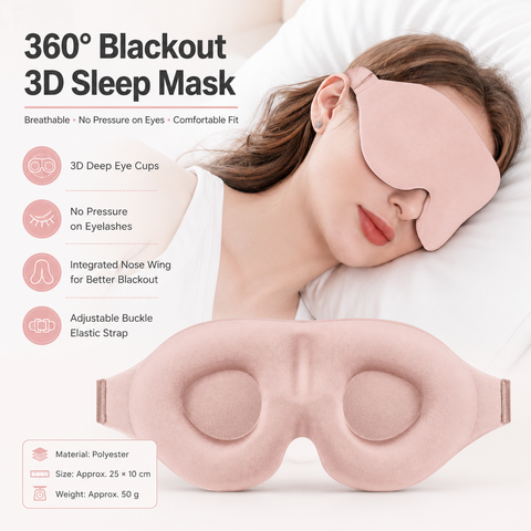 Pink 3D Contoured Sleep Eye Mask - 360 Degree Blackout Blindfold with Adjustable Strap and Nose Wing Design for Side Sleepers, Travel and Nap In Australia - Darrahopens