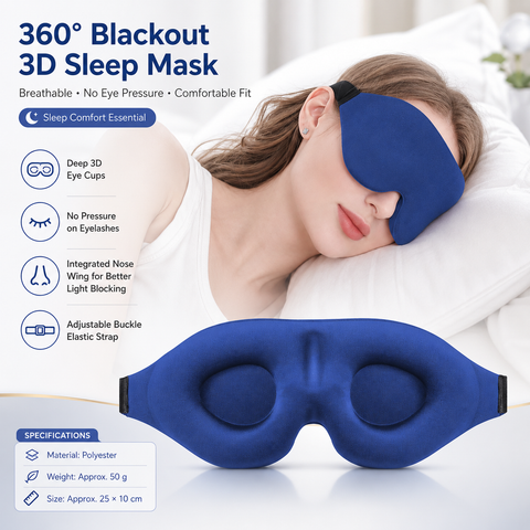 Blue 3D Contoured Sleep Eye Mask - 360 Degree Blackout Blindfold with Adjustable Strap and Nose Wing Design for Side Sleepers, Travel and Nap In Australia - Darrahopens