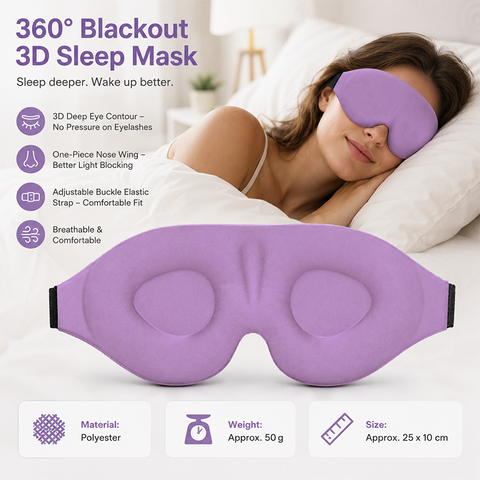Purple 3D Contoured Sleep Eye Mask - 360 Degree Blackout Blindfold with Adjustable Strap and Nose Wing Design for Side Sleepers, Travel and Nap In Australia - Darrahopens