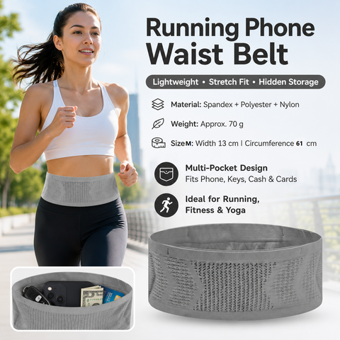 Grey M Size Running Waist Belt - High Stretch Spandex Nylon Blend, 360-Degree Storage Pocket, Breathable Mesh Design for Running and Gym Use In Australia - Darrahopens