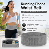 Grey L Size Running Waist Belt - High Stretch Spandex Nylon Blend, 360-Degree Storage Pocket, Breathable Mesh Design for Running and Gym Use