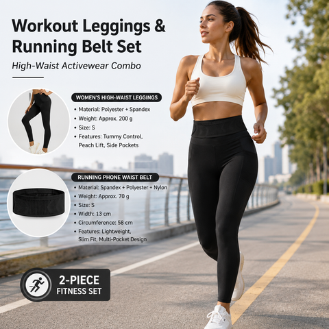 Comfortable Outdoor Sports Set-Black S Size Running Waist Belt and Black S Size High-Waisted Yoga Leggings  - Breathable Spandex Blend, Side Pockets for Phone and Keys, Lightweight Fitness Gear for Running and Gym In Australia - Darrahopens