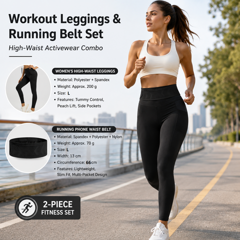 Comfortable Outdoor Sports Set-Black L Size Running Waist Belt and Black L Size High-Waisted Yoga Leggings  - Breathable Spandex Blend, Side Pockets for Phone and Keys, Lightweight Fitness Gear for Running and Gym In Australia - Darrahopens