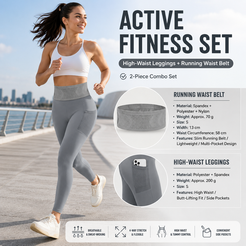 Comfortable Outdoor Sports Set-Grey S Size Running Waist Belt and Grey S Size High-Waisted Yoga Leggings  - Breathable Spandex Blend, Side Pockets for Phone and Keys, Lightweight Fitness Gear for Running and Gym In Australia - Darrahopens