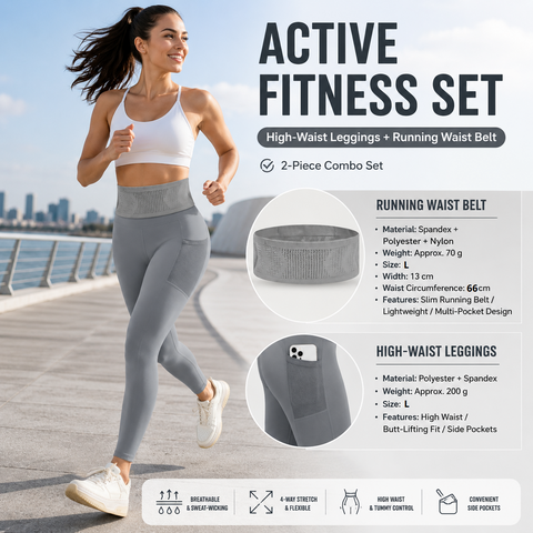Comfortable Outdoor Sports Set-Grey L Size Running Waist Belt and Grey L Size High-Waisted Yoga Leggings  - Breathable Spandex Blend, Side Pockets for Phone and Keys, Lightweight Fitness Gear for Running and Gym In Australia - Darrahopens