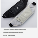 White Running Waist Pack—Made of waterproof nylon with an adjustable strap (fits waist sizes 60–110 cm); features a three-pocket design to store a phone and keys, includes reflective strips for safety during night runs, and is suitable for running, mounta