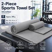 2 Piece Grey Microfiber Sports Towel Set -  152*76cm and 80*40cm Quick Dry Gym Towels, Ultra Absorbent Sweat Towel for Fitness Running Swimming, Lightweight Travel Friendly In Australia - Darrahopens