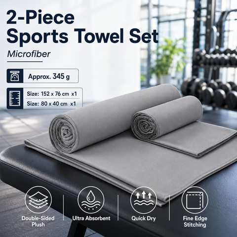 2 Piece Grey Microfiber Sports Towel Set -  152*76cm and 80*40cm Quick Dry Gym Towels, Ultra Absorbent Sweat Towel for Fitness Running Swimming, Lightweight Travel Friendly In Australia - Darrahopens