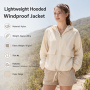 Beige XL Size Women's Lightweight Hooded Windbreaker Jacket - Nylon, Waterproof, Windproof, Sun Protection, Loose Fit for Hiking, Running, Yoga and Outdoor Activities In Australia - Darrahopens