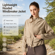 Khaki L Size Women's Lightweight Hooded Windbreaker Jacket - Nylon, Waterproof, Windproof, Sun Protection, Loose Fit for Hiking, Running, Yoga and Outdoor Activities In Australia - Darrahopens