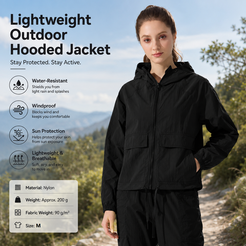 Black M Size Women's Lightweight Hooded Windbreaker Jacket - Nylon, Waterproof, Windproof, Sun Protection, Loose Fit for Hiking, Running, Yoga and Outdoor Activities In Australia - Darrahopens