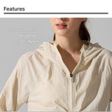 Black L Size Women's Lightweight Hooded Windbreaker Jacket - Nylon, Waterproof, Windproof, Sun Protection, Loose Fit for Hiking, Running, Yoga and Outdoor Activities