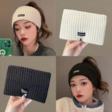 Grey Women's Knitted Headkerchief- Soft Yarn Wide Ear Warmer Head Wrap, Stretchy Non-Slip Forehead Protector for Sports, Yoga, Postpartum Care and Winter Outdoor Activities