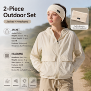 Women's Lightweight Outdoor Windproof and warm set - Beige M Size Waterproof Windproof  Sun Protection Hooded Raincoat and Beige Knitted Warm Headband Set for Hiking Travel Daily Wear In Australia - Darrahopens