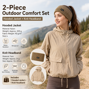 Women's Lightweight Outdoor Windproof and warm set - Khaki L Size Waterproof Windproof  Sun Protection Hooded Raincoat and Khaki Knitted Warm Headband Set for Hiking Travel Daily Wear In Australia - Darrahopens