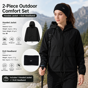 Women's Lightweight Outdoor Windproof and warm set - Black M Size Waterproof Windproof  Sun Protection Hooded Raincoat and Black Knitted Warm Headband Set for Hiking Travel Daily Wear In Australia - Darrahopens