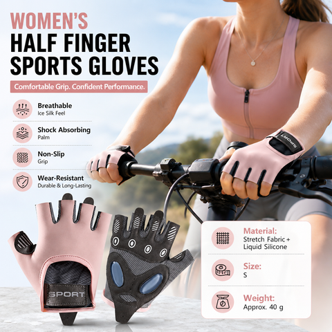 Pink S size Women's Half-Finger Fitness Gloves - Liquid Silicone Shock Absorption, Ice Silk Breathable Fabric, Non-Slip Grip for Gym Yoga Cycling Weight Training In Australia - Darrahopens