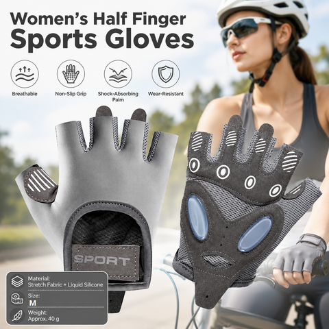 Grey M size Women's Half-Finger Fitness Gloves - Liquid Silicone Shock Absorption, Ice Silk Breathable Fabric, Non-Slip Grip for Gym Yoga Cycling Weight Training In Australia - Darrahopens