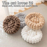Yellow 50cm with Heart-patterned jacquard Plush Round Pet Bed - Soft Donut Cat Bed, Warm Winter Dog Cushion for Anxiety Relief and Cozy Sleep, Durable Non-Slip Nest for Small to Medium Pets In Australia - Darrahopens