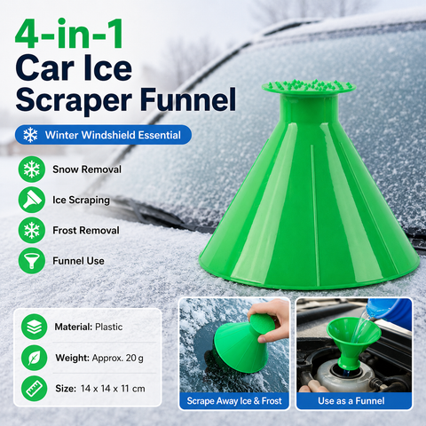 Green Multi-Function Car Windshield Ice Scraper - 4-in-1 Plastic Snow Removal Tool with Funnel Design, Lightweight Portable De-Icer for Winter Driving Safety In Australia - Darrahopens