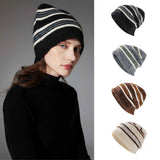Black + Blue Striped Wool-Blend Beanie & Plaid Fringed Scarf Set — Soft Knit Hat (36 x 26 cm) and Oversized Shawl (200 x 65 cm); A Must-Have for Christmas and Cold Weather