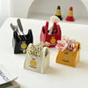 Yellow Ceramic Mini Tote Bag Pen Holder - Creative Desktop Storage Organizer for Makeup Brushes, Remote Controls and Stationery, Cute Smiley Decorative Container