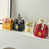 White Ceramic Mini Tote Bag Pen Holder - Creative Desktop Storage Organizer for Makeup Brushes, Remote Controls and Stationery, Cute Smiley Decorative Container