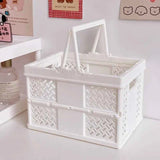 White Foldable Storage Basket with Handles - Portable Multi Purpose Desktop Organiser Crate for Snacks, Kitchen Storage, Books and Household Essentials