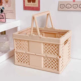 Brown Foldable Storage Basket with Handles - Portable Multi Purpose Desktop Organiser Crate for Snacks, Kitchen Storage, Books and Household Essentials