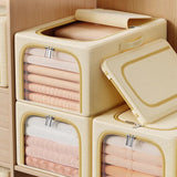 Khaki 49L Slim Foldable Clothes Storage Box Large Capacity Fabric Wardrobe Organiser with Clear Window Dustproof
