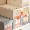 Khaki 49L Slim Foldable Clothes Storage Box Large Capacity Fabric Wardrobe Organiser with Clear Window Dustproof