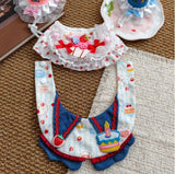 Size M Blue Pet Birthday Party Supplies Strawberry Cake Bib and Hat Set Cat Dog Costume Photo Shoot Outfit